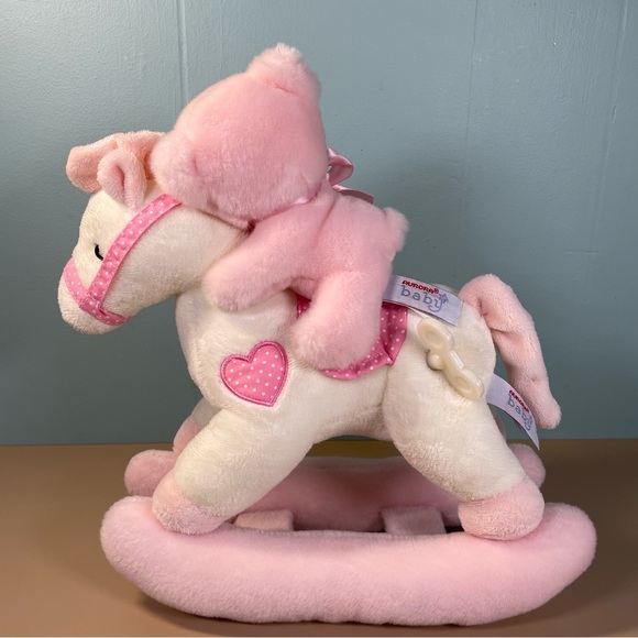 Aurora Baby Girl Lullaby Wind Up Rocking Horse 12” White Pink Plush WORKS! - Picture 4 of 10